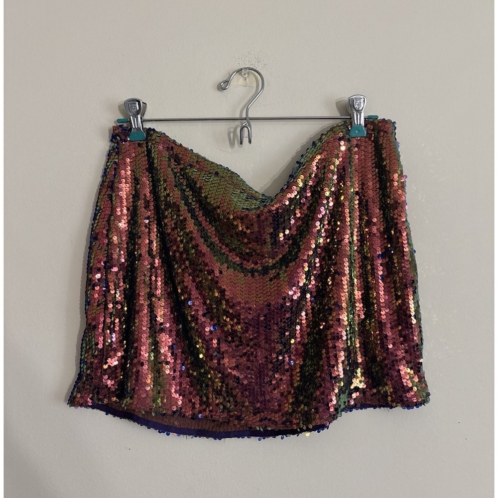 Dolls Kill Current Mood Sequin Mini Skirt XXL Stretch Rainbow Party Going Out - Picture 5 of 6